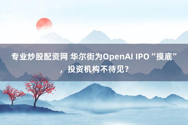 专业炒股配资网 华尔街为OpenAI IPO“摸底”,投资机构不待见?