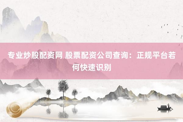 专业炒股配资网 股票配资公司查询：正规平台若何快速识别