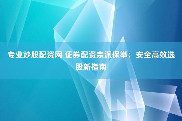 专业炒股配资网 证券配资宗派保举：安全高效选股新指南